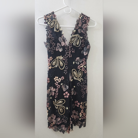 Vintage Ema Savahl Black Floral Embroidered V-Neck Dress, Small. - Picture 5 of 16